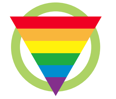 rainbow triangle upside down with green circle